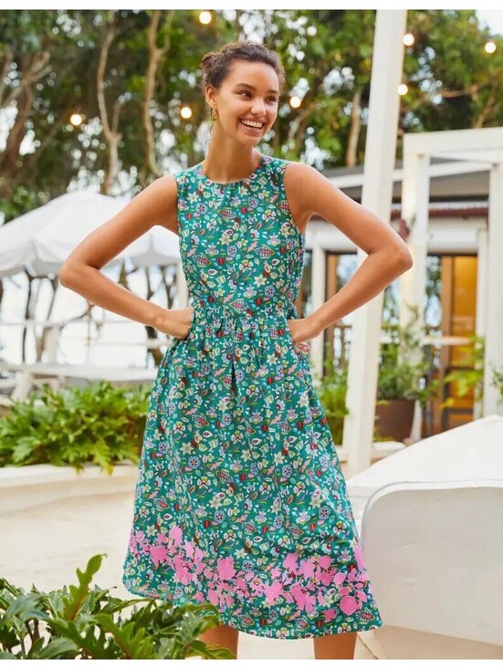Boden Dresses & Skirts - Boden Embroidered Cotton Midi Dress in Green Floral print
